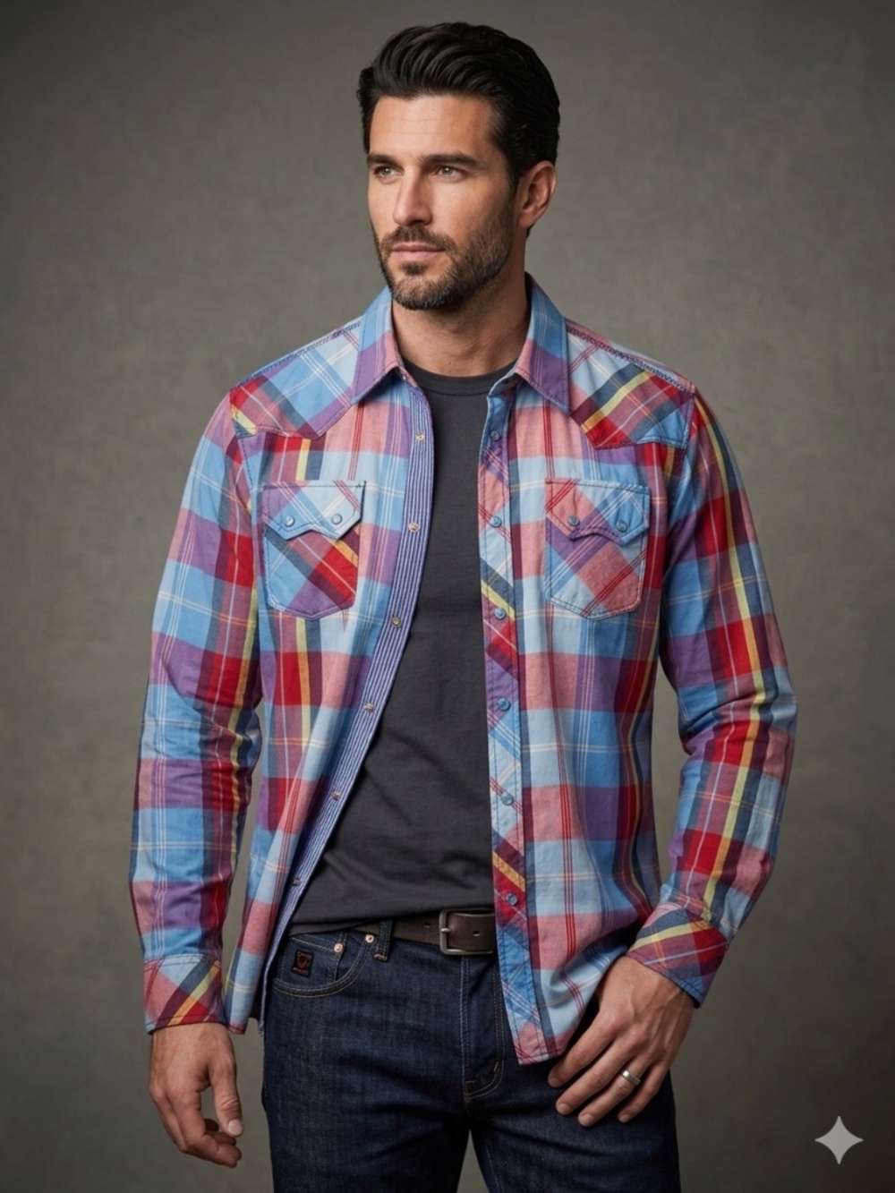 Platini Jeans Cougar Plaid Mens Shirt Size Medium